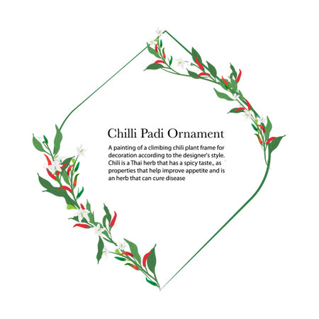 Illustration of floral frame with red hot chili pepper and green leavesのイラスト素材