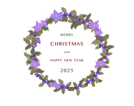 Christmas wreath with violet flowers. Vector illustration on white background.のイラスト素材