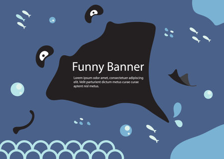 cute and funny banner with manta ray theme vector on background,のイラスト素材