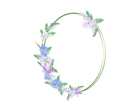 Floral frame with flowers and leaves. Floral wreath.のイラスト素材