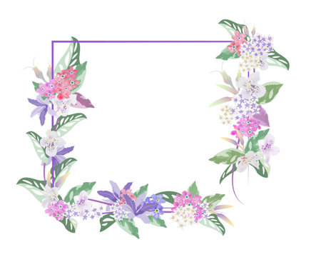 Beautiful vector floral frame with flowers and leaves. Perfect for invitations, greeting cards, blogs, posters and more.のイラスト素材