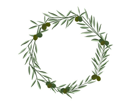 Olive wreath isolated on white background. Hand drawn vector illustration.のイラスト素材