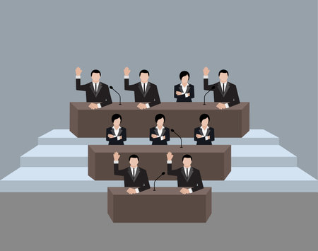 Vector illustration of a group of business people sitting at the podium.のイラスト素材
