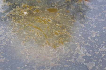 Blurry of vegetable oil stain stick on the water surface.の写真素材