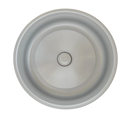Blurred inside of electric rice cooker on white background, top view and shallow focus.の写真素材