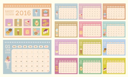 Calendar for 2016 years with bakery cafe.のイラスト素材