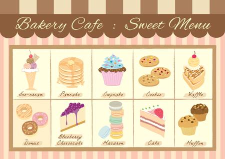 Vector menu cafe for bakery dessert and coffee shop.Bakery cafe Sweet menu.のイラスト素材
