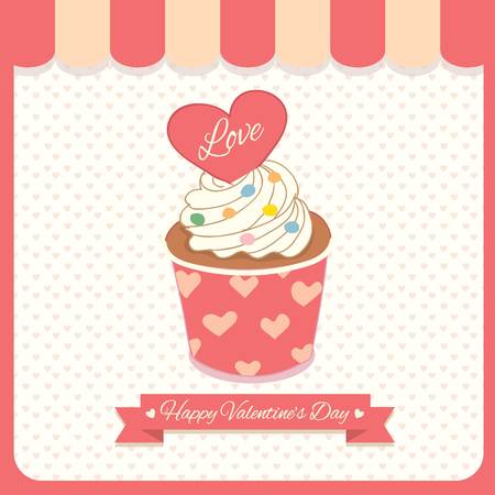 Vector lover cupcake for Valentine's Day.Theme of sweet pink with heart pattern.Bakery cafe shop.のイラスト素材
