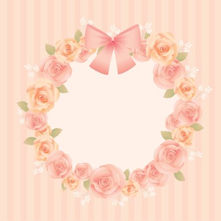 Lover invitation card.Roses and ribbon decoration around the bouquet.のイラスト素材