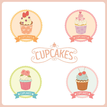 Vector cupcakes logo and label for bakery cafe shop.のイラスト素材