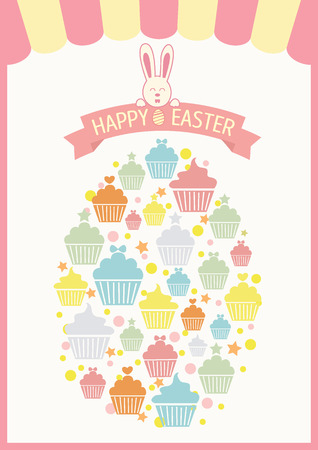 Vector of cupcakes collage into the egg for easter's day.Pink and pastel colors toneのイラスト素材