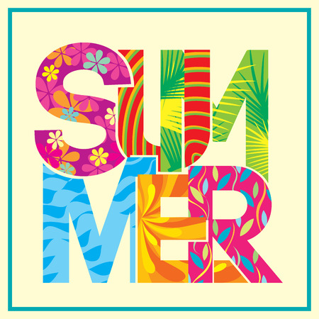 Vector of summer text typographic design in colorful pattern.Isolated background colors.のイラスト素材