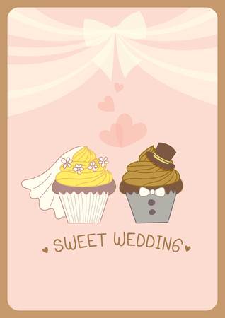 Illustration vector of  invitation wedding card lover with cupcakes on concept design.のイラスト素材
