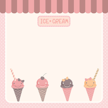 Illustration vector of cute ice-cream various flavors  blank space for menu,recipe bakery template.のイラスト素材