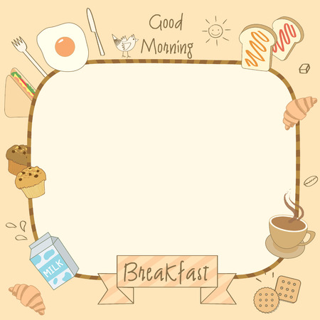 Drawing of food and drink breakfast for menu template.のイラスト素材