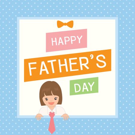 Cute Father's Day card with girl dress up to her father .Illustration vector on blue pastel  color background.のイラスト素材