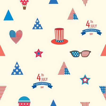 Seamless pattern background symbol of usa flag and accessories for Happy Independence day United states of America, 4th Julyのイラスト素材