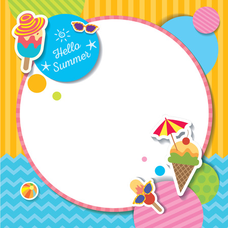 Vector of summer template decorated with ice cream and circle on colorful background.のイラスト素材