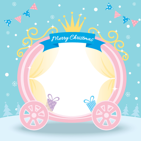 Illustration of merry christmas design with cute princess cart template on snow background.のイラスト素材
