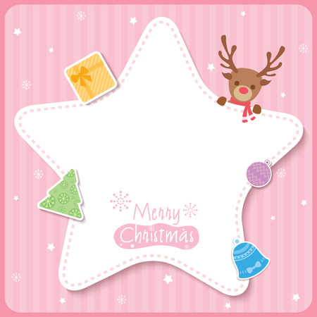 Merry Christmas with reindeer and star frame.のイラスト素材