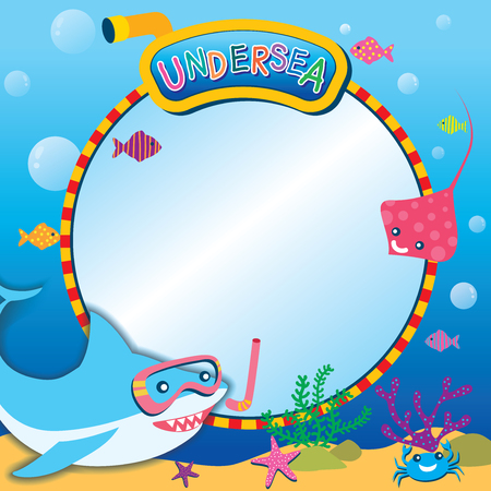 Illustration vector of cute shark stingray crab and fish on undersea background.のイラスト素材