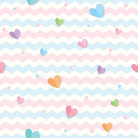 Illustration vector of pastel hearts decorated on zigzag background design for seamless pattern.のイラスト素材