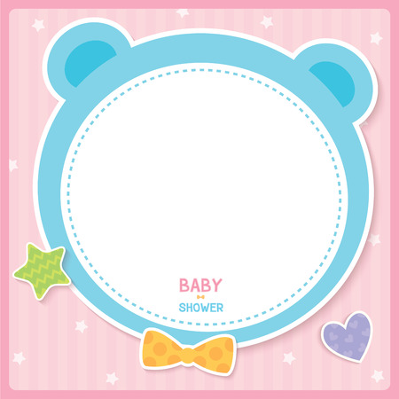 Illustration vector of baby shower frame background design with bear shape, star,heart and bow.のイラスト素材