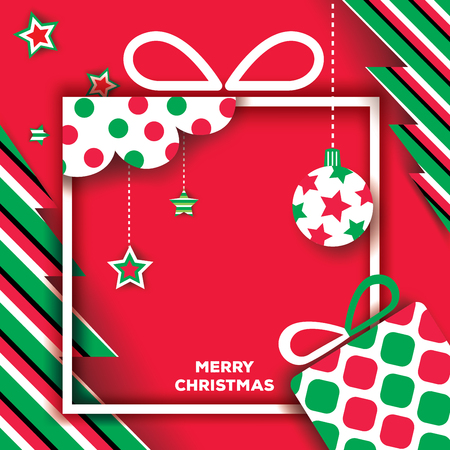 Illustration vector of Merry Christmas design with pattern on red background.のイラスト素材