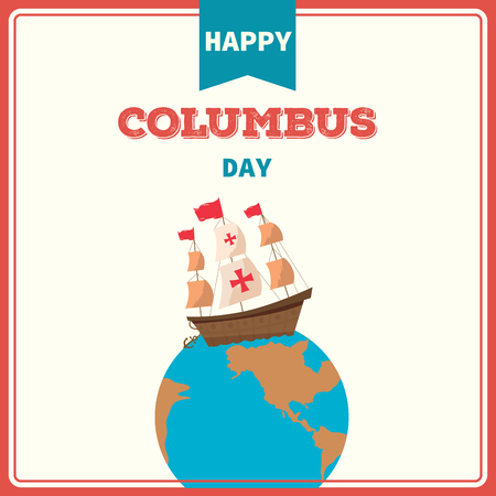 Illustration vector of Happy Columbus Day background retro vintage style.のイラスト素材