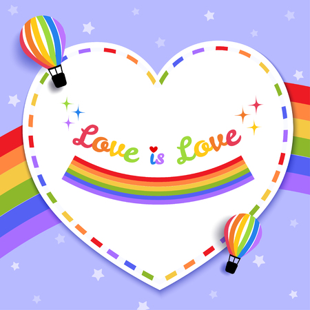 Illustration vector of Pride Day design with rainbow balloons on heart frameのイラスト素材