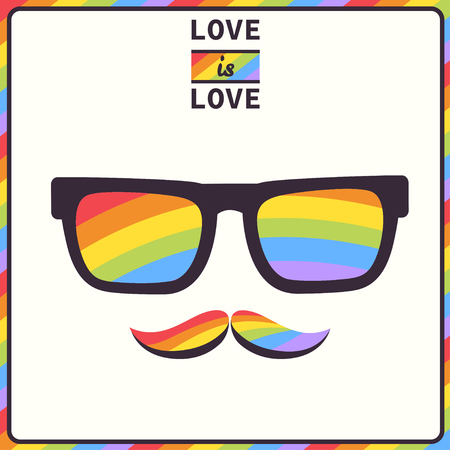 Illustration vector of Pride day Love is Love  design with glasses and hat with mustache.のイラスト素材