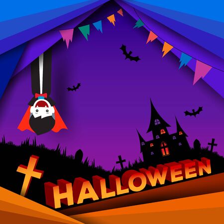 Happy Halloween with vampire and graveyard background.のイラスト素材