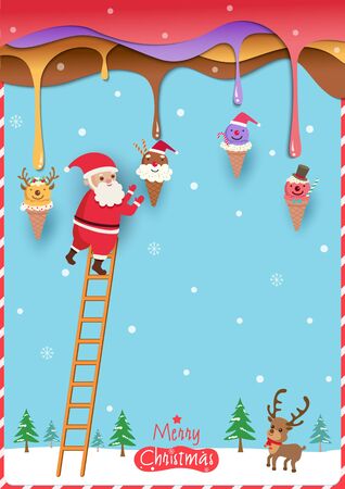 Merry Christmas design with ice cream cone and syrup background.のイラスト素材