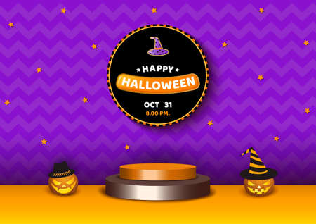 Halloween 3d platform with pumpkins purple backgroundのイラスト素材