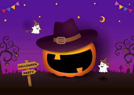 Halloween poster party with pumpkin and ghostのイラスト素材