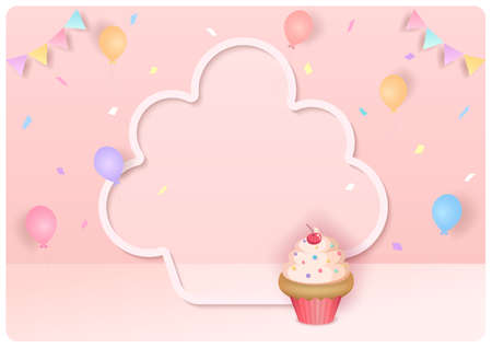 Illustration 3d style with cupcake on party background.のイラスト素材