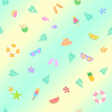 Summer items seamless pattern pastel colorのイラスト素材