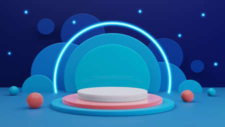 3d blue scene background with empty stand podiumの写真素材