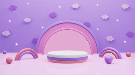 3d scene render background with sky purple and cylinder podium