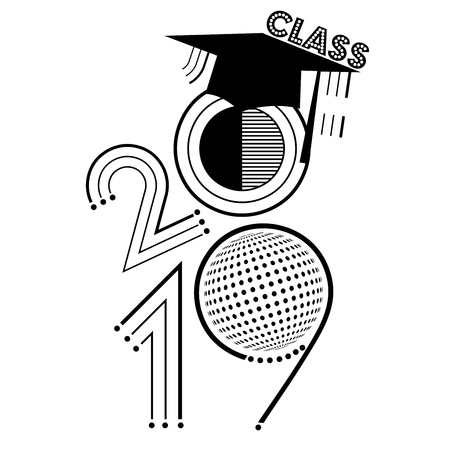 An abstract vector illustration of Class of 2019 in black and whiteのイラスト素材