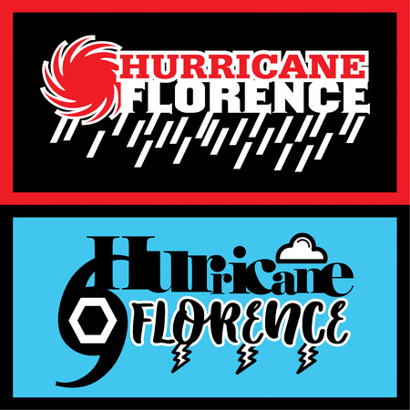 Two abstract vector mnemonic designs with rain and thunderstorm symbols of Hurricane Florence in red and blue color schemesのイラスト素材