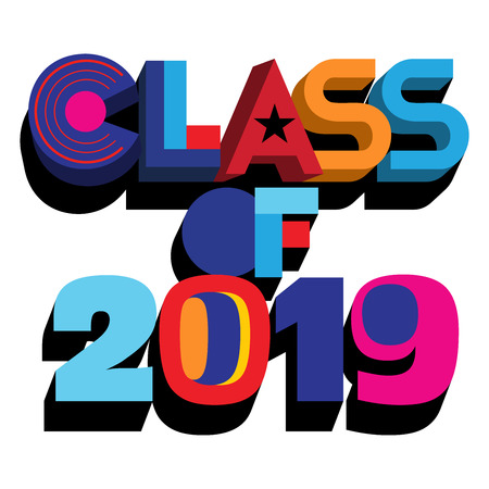 An abstract colorful vector typography illustration of Class of 2019 on an isolated  white   backgroundのイラスト素材