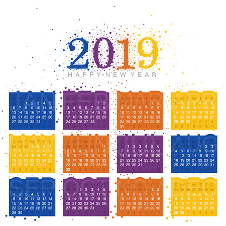 2019 Vector Calendar design with colorful scattered circlesのイラスト素材