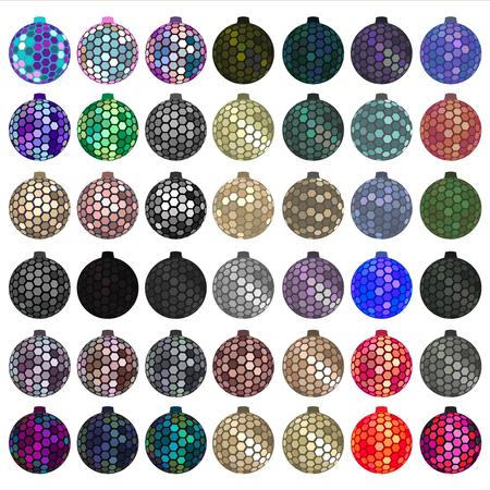 Set of 42 hexagon multi color bauble designs on an isolated white backgroundのイラスト素材