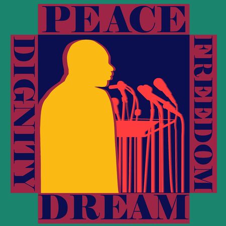 Profile view of a man giving speech on American dream Peace Freedom and human Dignityのイラスト素材