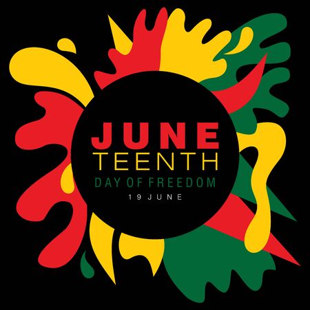 Juneteenth simple typography on a splash of abstract designs in national colorsのイラスト素材
