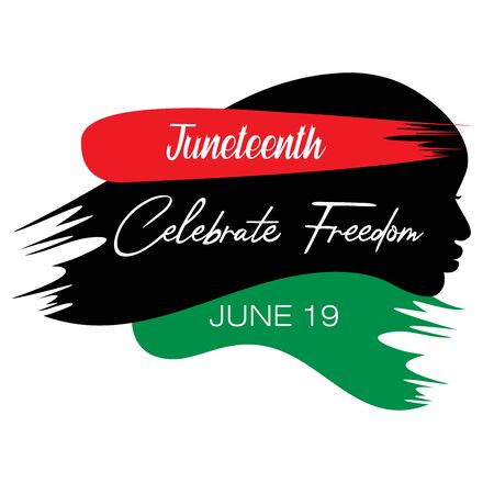 Abstract vector illustration of a black face in a single brush stroke style with text Celebrate Freedom for Juneteenthのイラスト素材