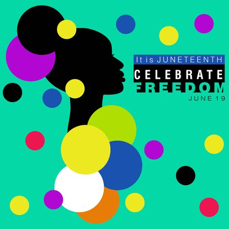 Abstract vector illustration of a black woman with traditional up-do buns hairstyle on a modern turquoise backgroundのイラスト素材