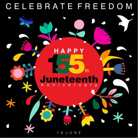 Vector illustration on Happy 155th Juneteenth Anniversary in abstract colorful floral designsのイラスト素材