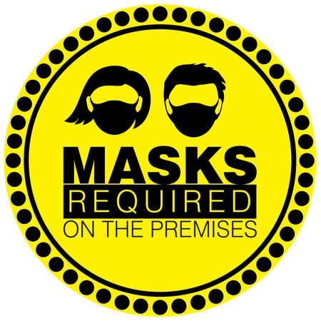 Vector illustration of Warning or Caution sign to Wear a Mask on a black and yellow circular border signage to avoid Covid 19 or Coronavirusのイラスト素材